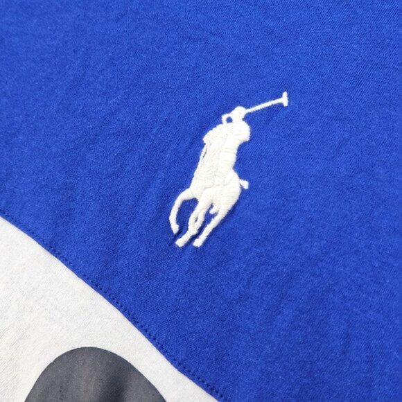 Polo Ralph Lauren Big Pony Spellout Logo T-Shirt Blue White Colorblock Mens Sz L - Picture 9 of 10